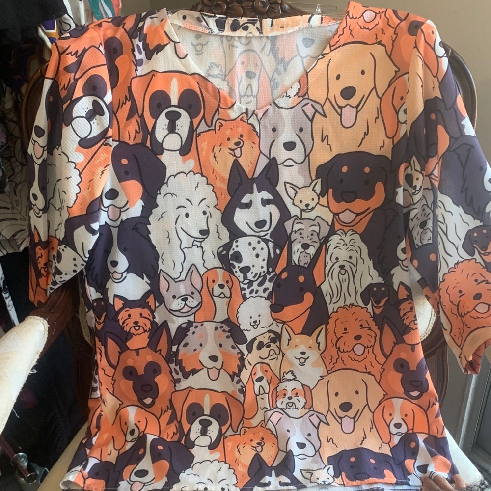 Dog Print Pet-Themed Top in Orange and Black